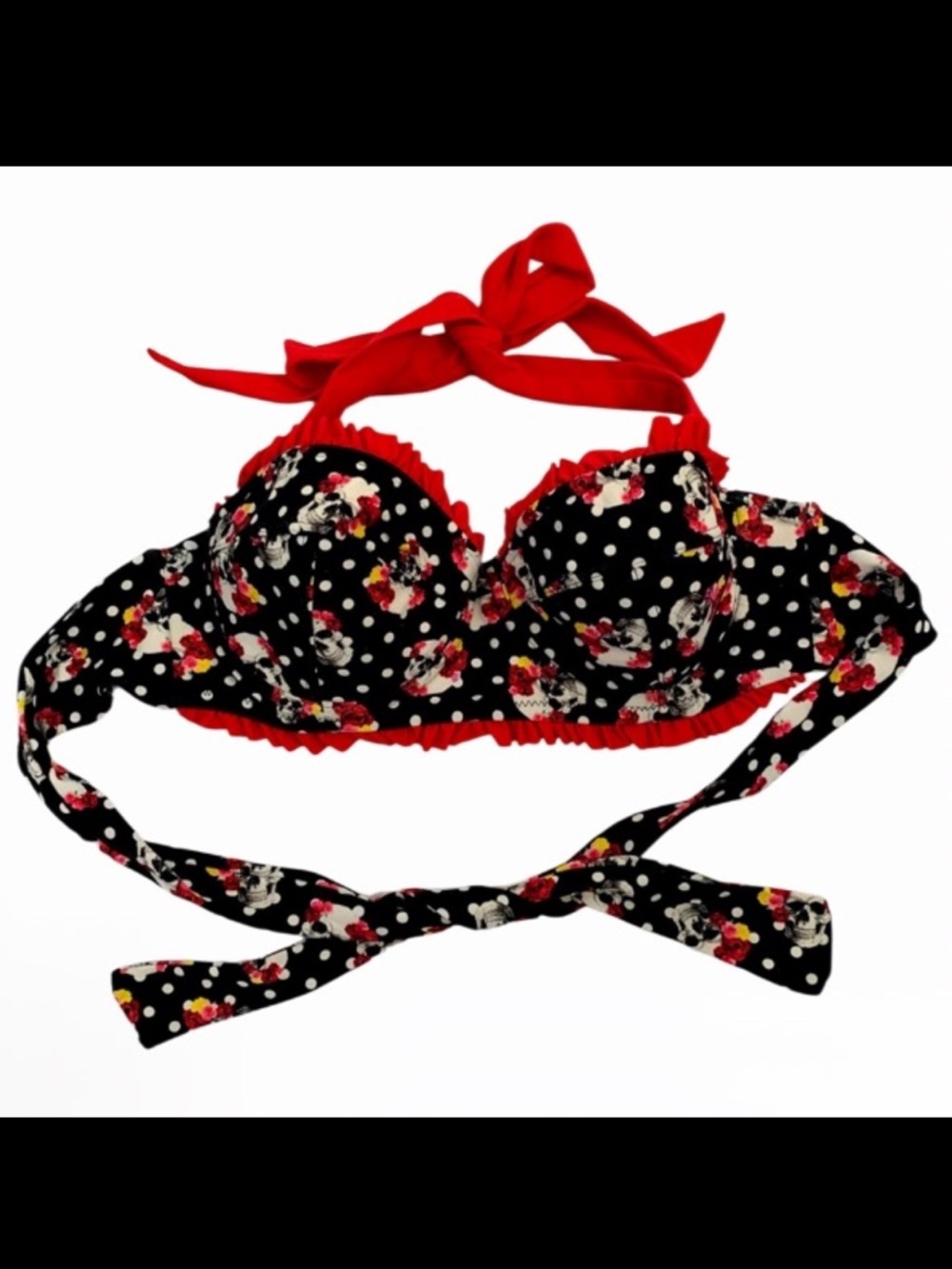 Hot Topic Polka Dot Skull & Roses Underwire Bikini Top
